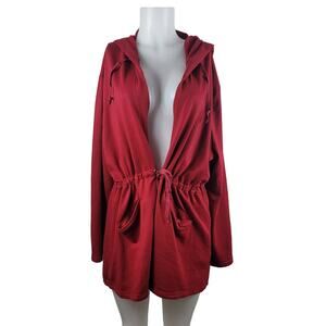 Measeor Red Open Waist Tie Front Pockets Hooded Jacket XXL